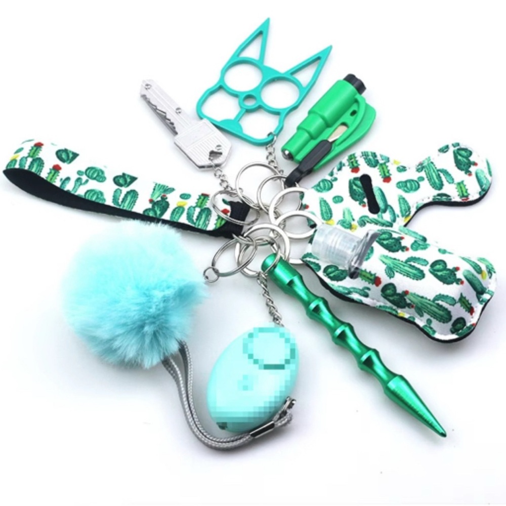 NWT Cactus Print Safety Keychain Set - Green